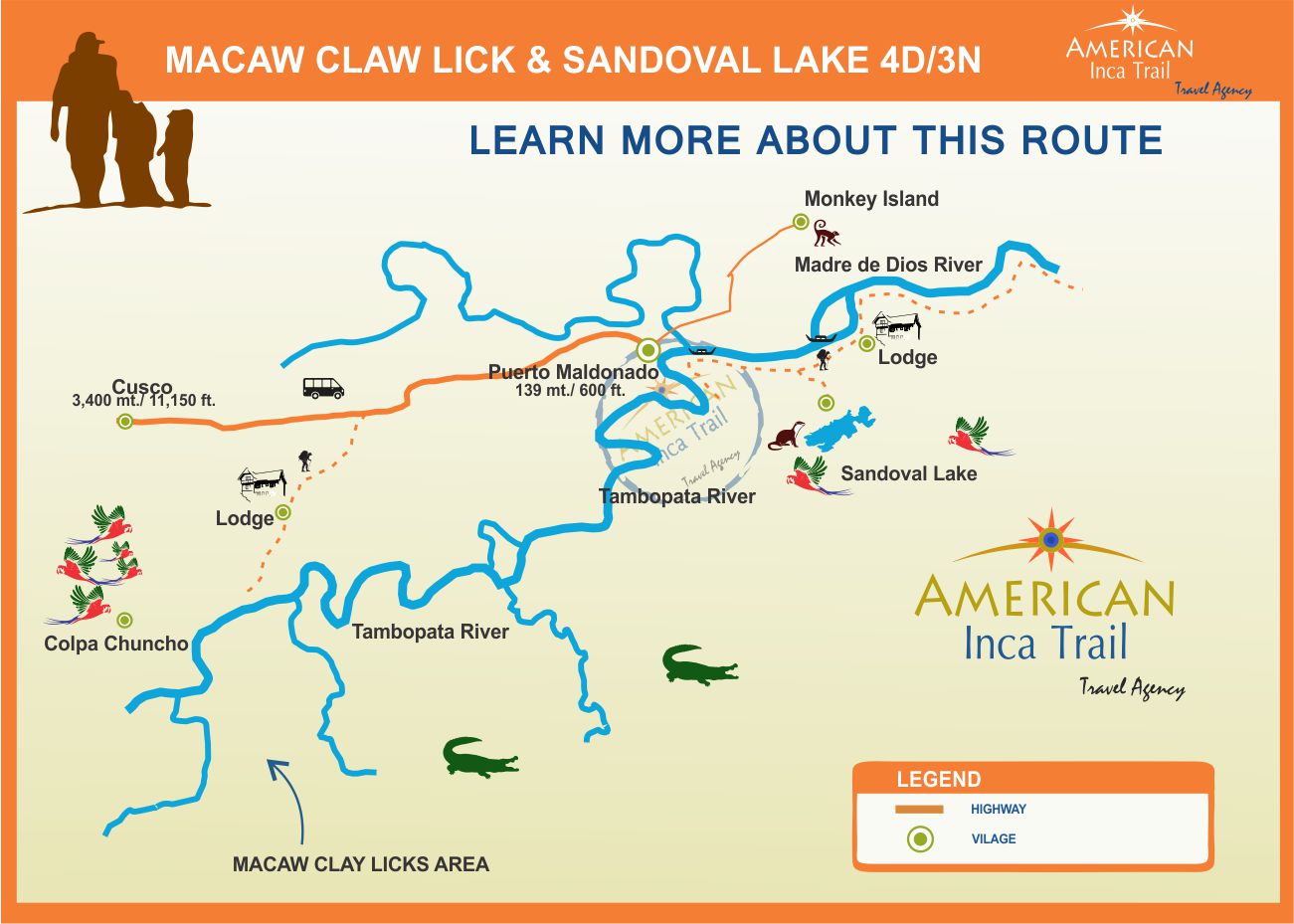 Macaw Claw Lick & Sandoval Lake 4D/3N map