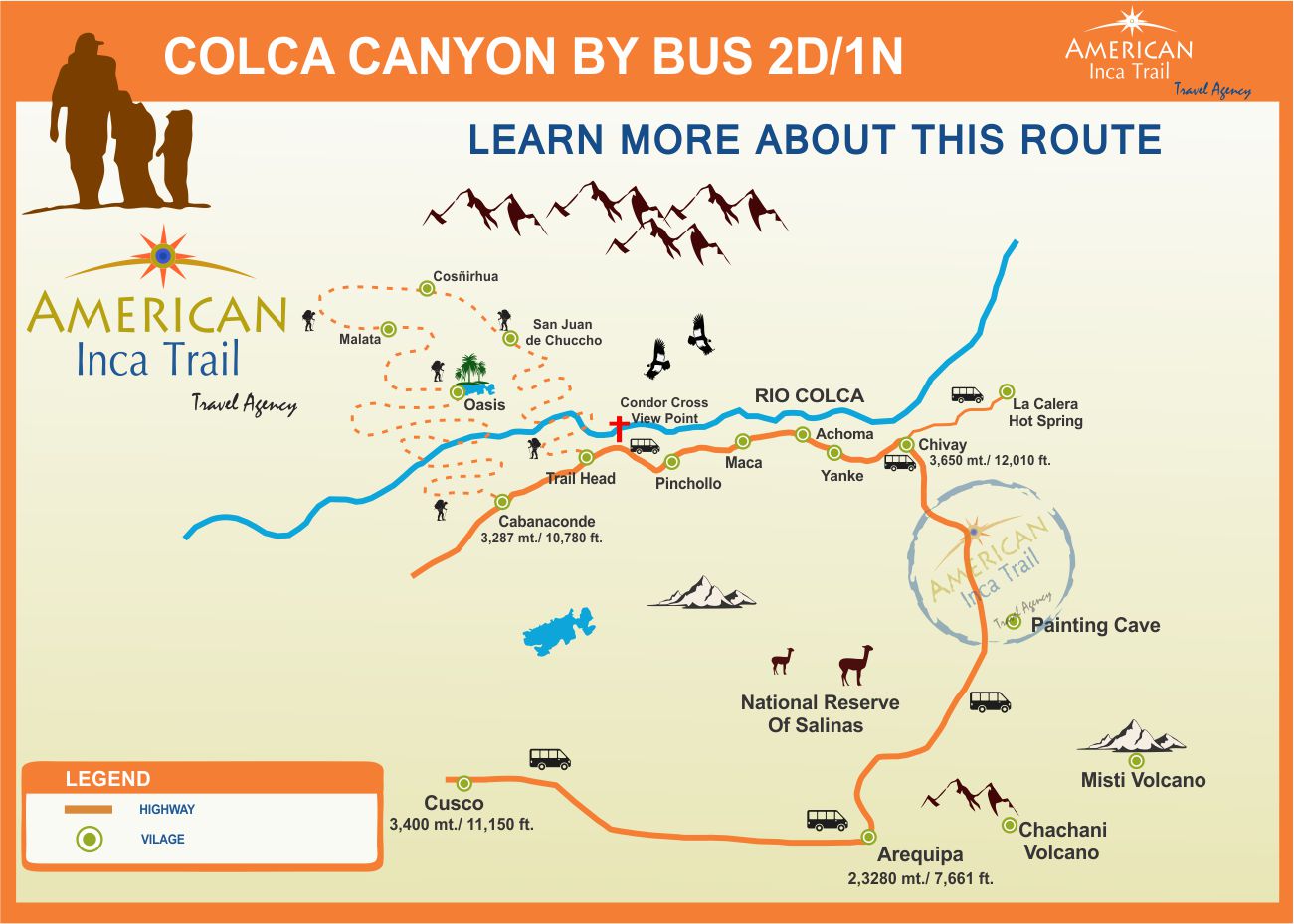 From Cusco: Arequipa & Colca Canyon bus tour 3D/4N map