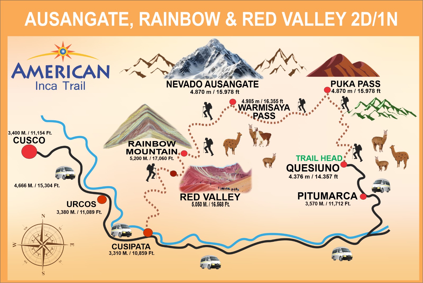AUSANGATE, RAINBOW MOUNTAIN & RED VALLEY 2D/1N map