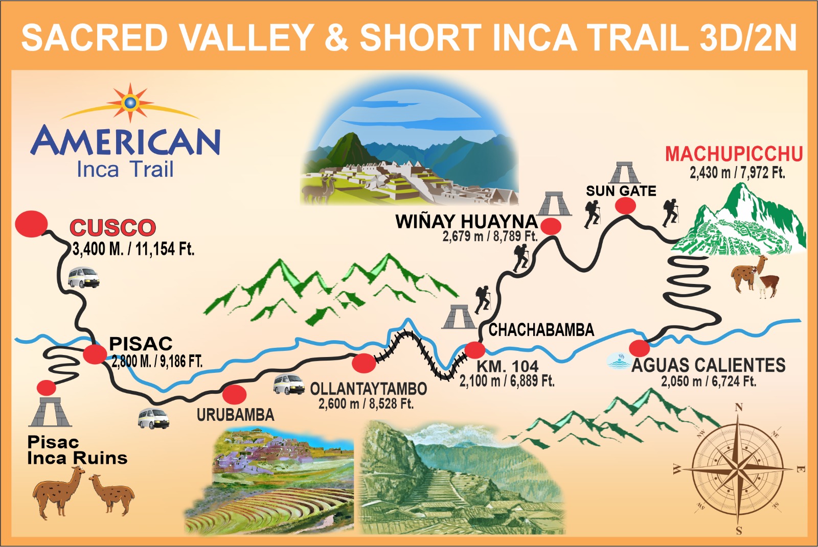 SACRED VALLEY + SHORT INCA TRAIL 3D/2N map