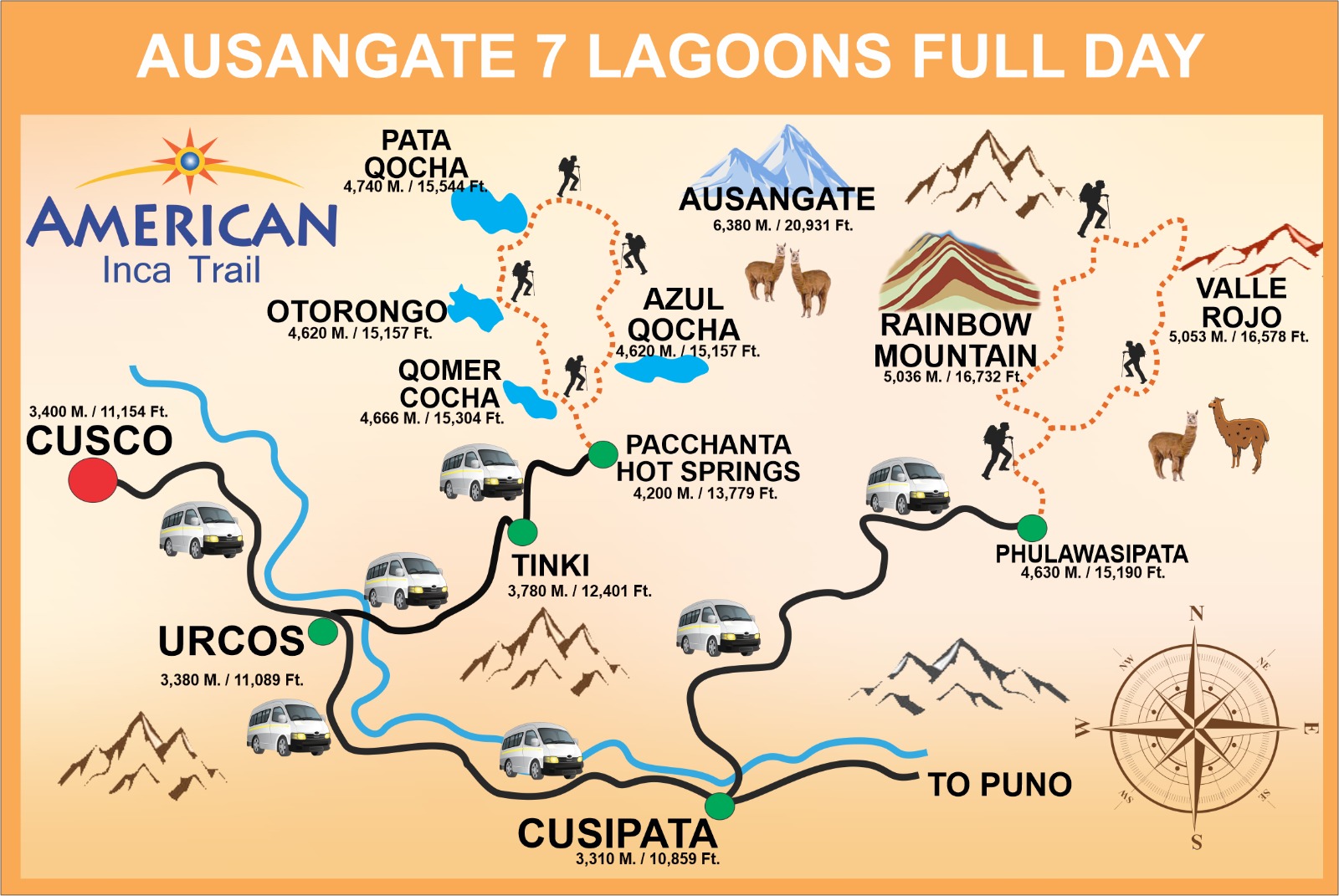 Seven Lagoons Hike Full-Day map