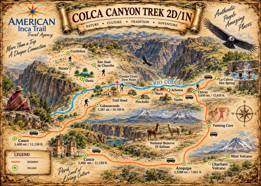 From Cusco: Arequipa & Colca Canyon Trek 3D/4N map