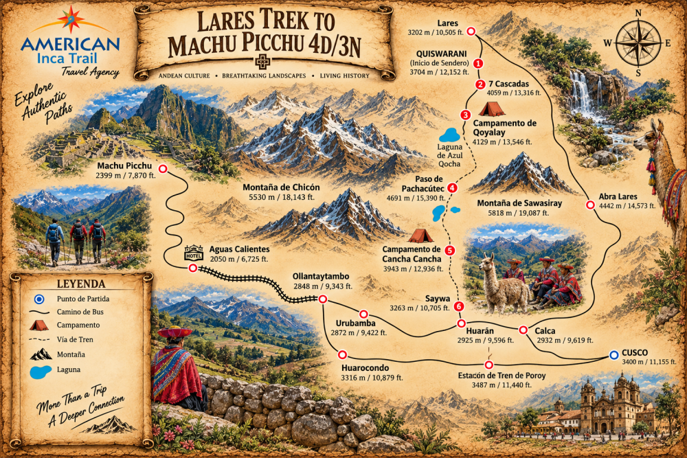Lares Trek to Machu Picchu 4D/3N map
