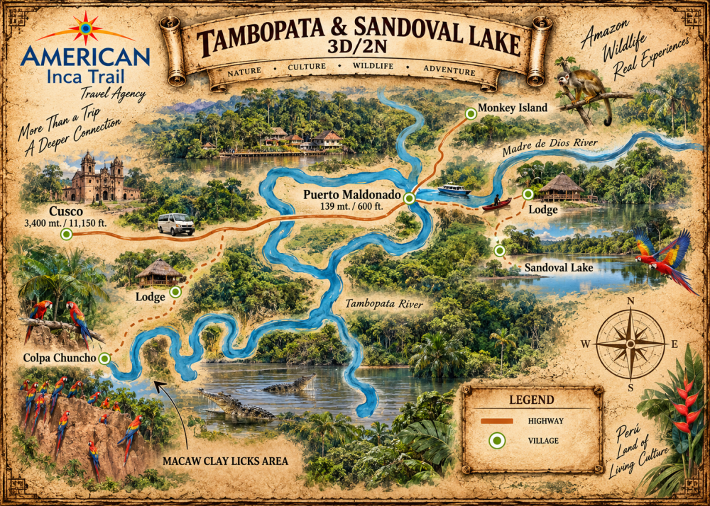 Tambopata & Sandoval lake 3D/2N map