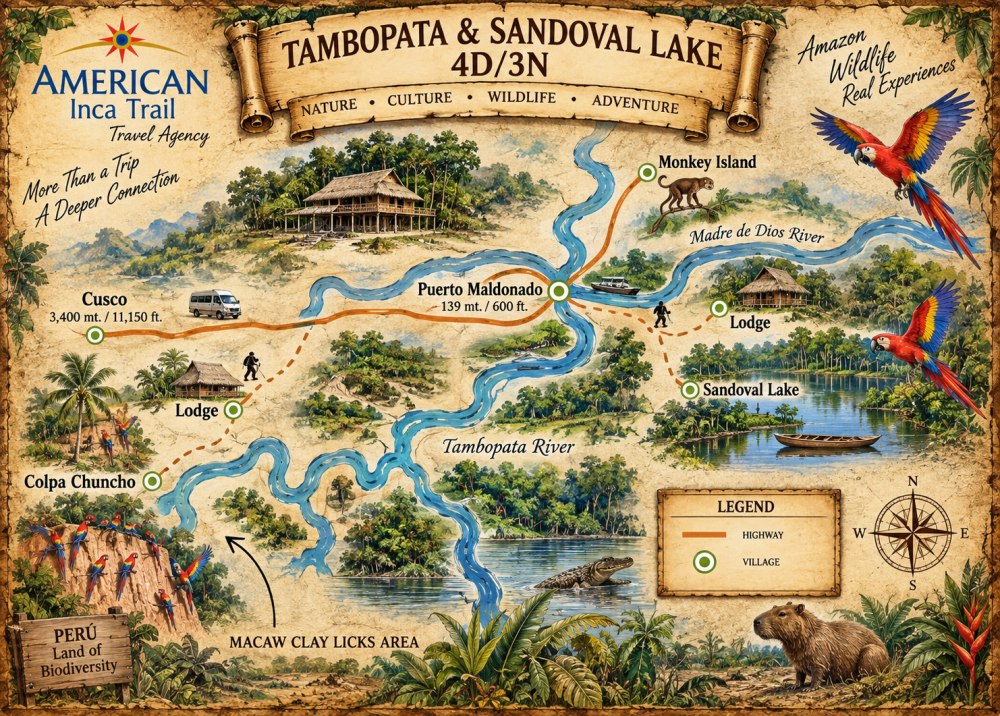 Tambopata & Sandoval lake 4D/3N map