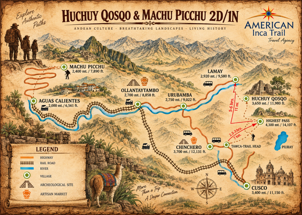 HUCHUY QOSQO & MACHU PICCHU 2D/1N map