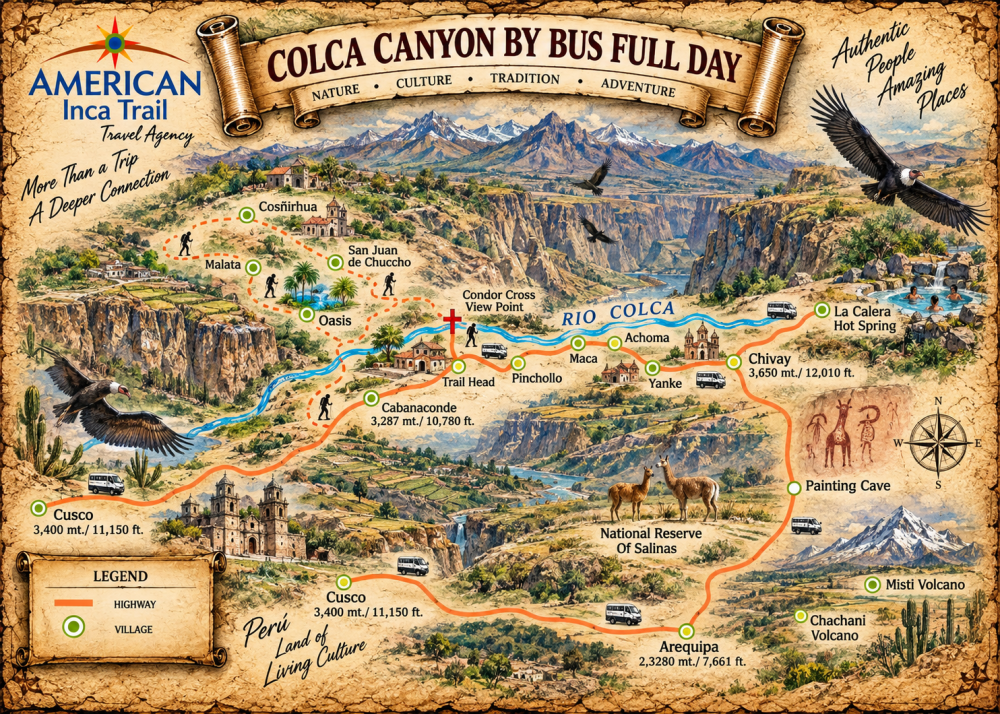 FROM CUSCO: AREQUIPA & COLCA CANYON BUS TOUR 2D/3N map