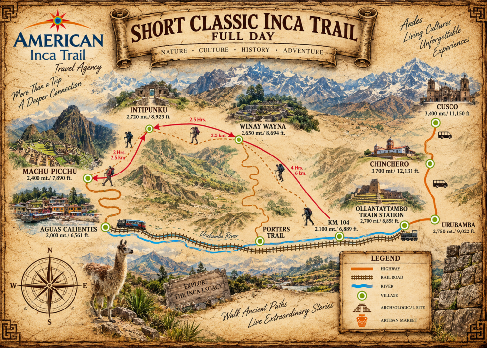 INCA TRAIL & MACHU PICCHU 1 DAY map