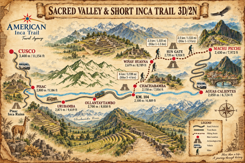 SACRED VALLEY + SHORT INCA TRAIL 3D/2N map