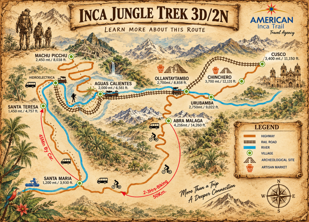 Inca jungle trek to Machu Picchu 3D/2N map