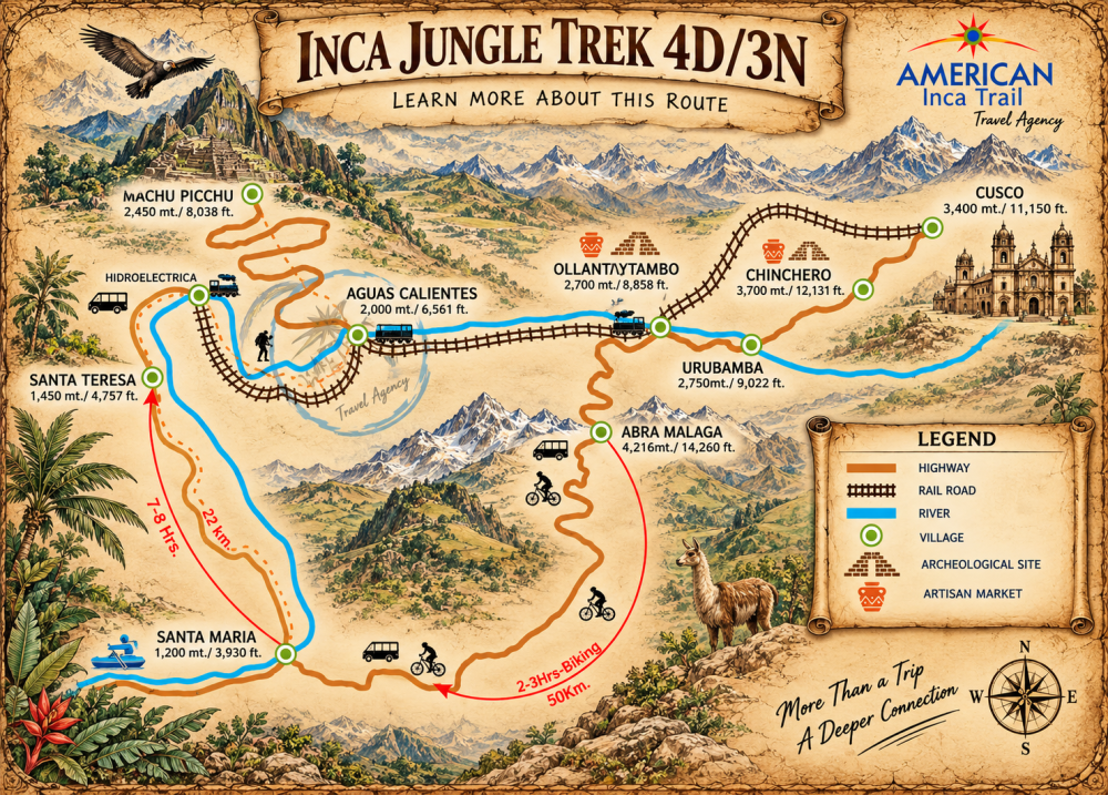 Inca Jungle trek to Machu Picchu 4D/3N map
